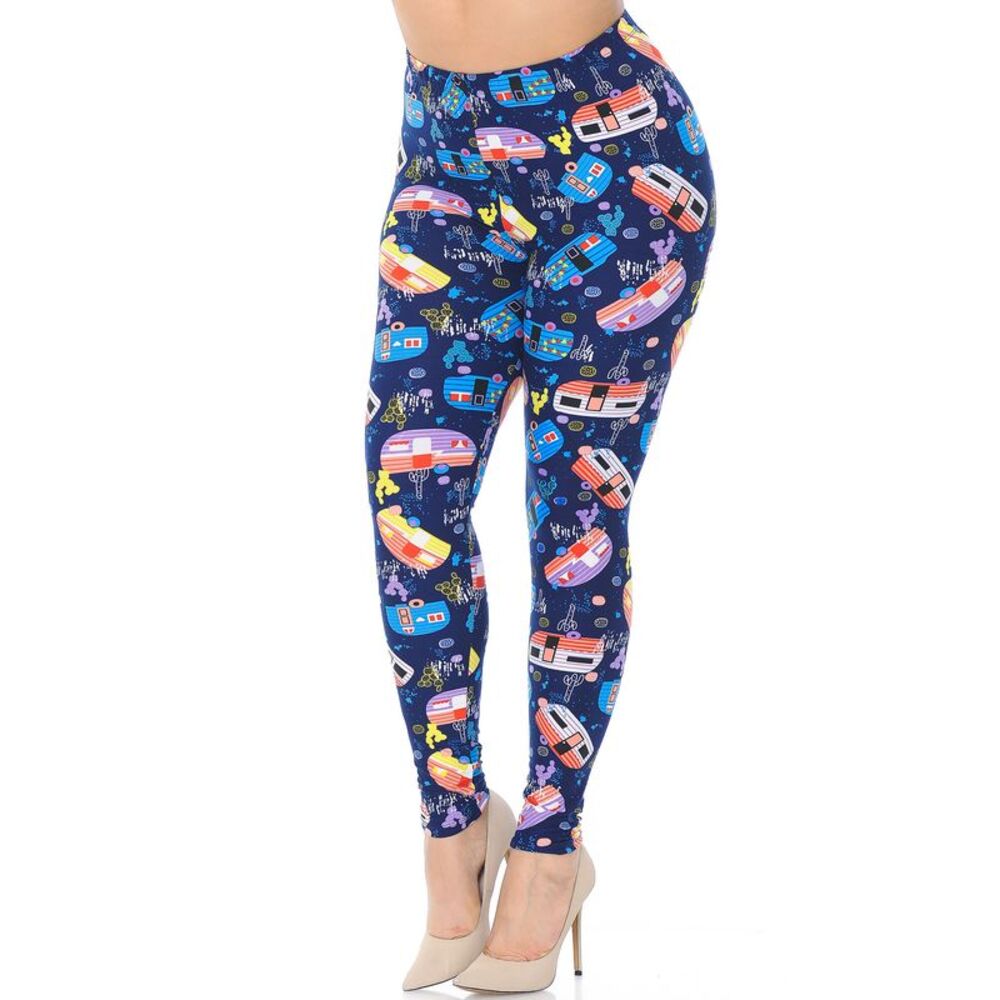 Buttery Soft Retro Campers Extra Plus Size Leggings - 3X-5X (XPlus One